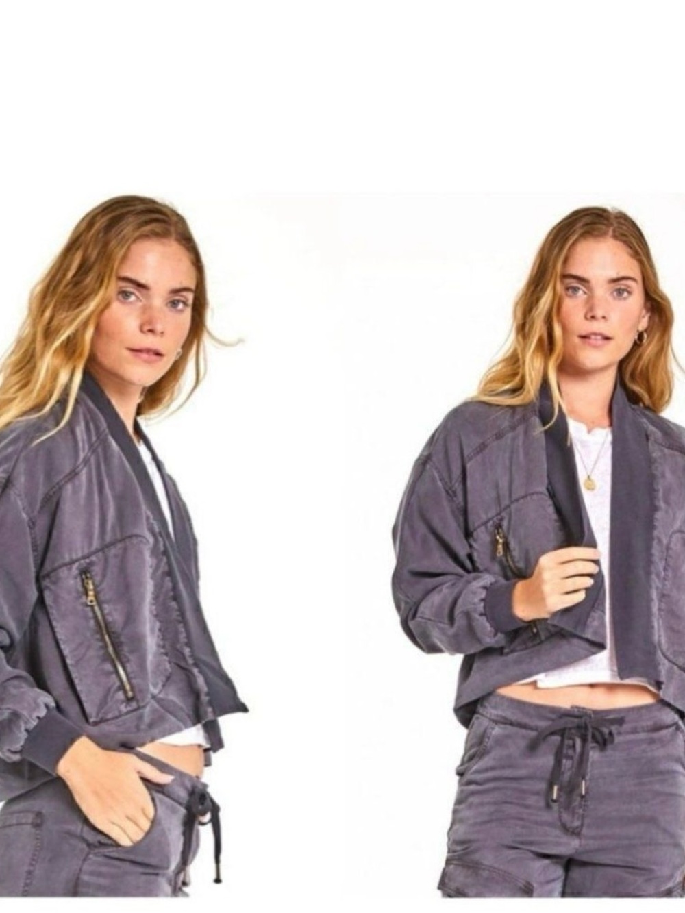 Young Fabulous & Broke "Fara" Cropped Washed Gray Bomber Soft Jacket